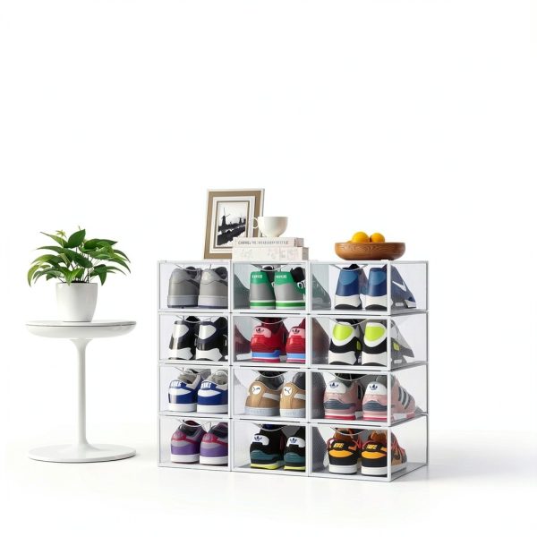 Seseno Shoe Storage Box Foldable Stackable Clear Plastic-6