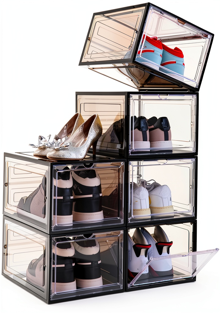 Attelite clear shoe box organizer stacked in a closet