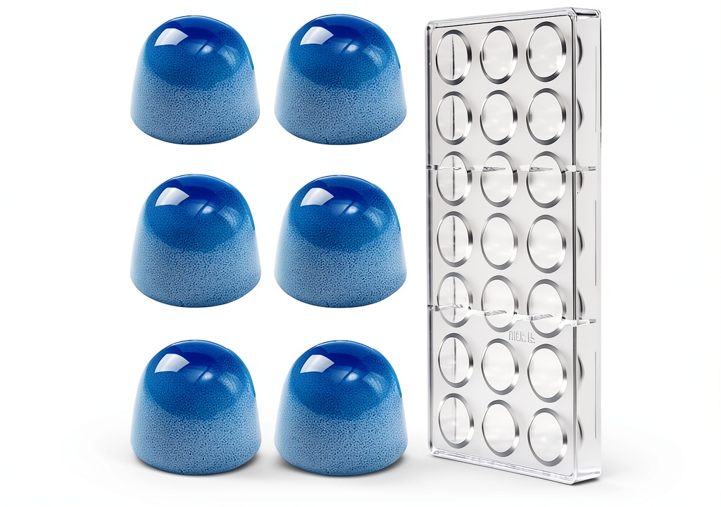 Rxbamalor chocolate mold with bullet-shaped cavities on a kitchen counter