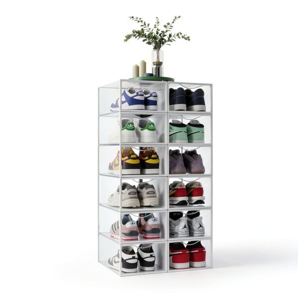 Seseno Shoe Storage Box Foldable Stackable Clear Plastic-5