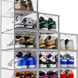 Seseno Shoe Storage Box Foldable Stackable Clear Plastic-0