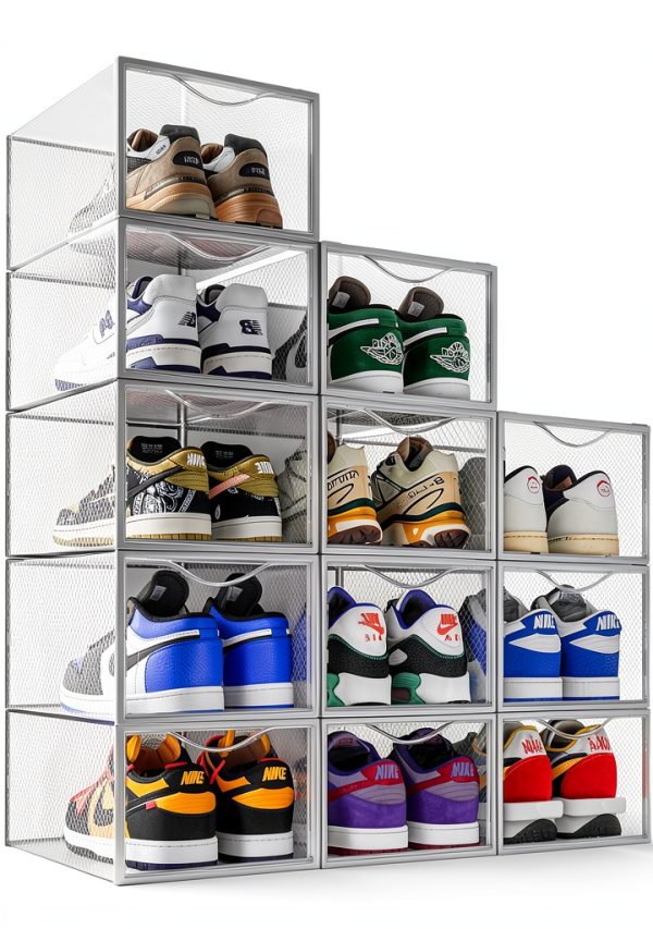 Seseno Shoe Storage Box Foldable Stackable Clear Plastic-0