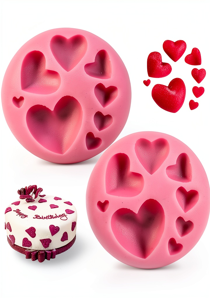 JEWMIA Heart Silicone Molds filled with chocolate on a kitchen counter