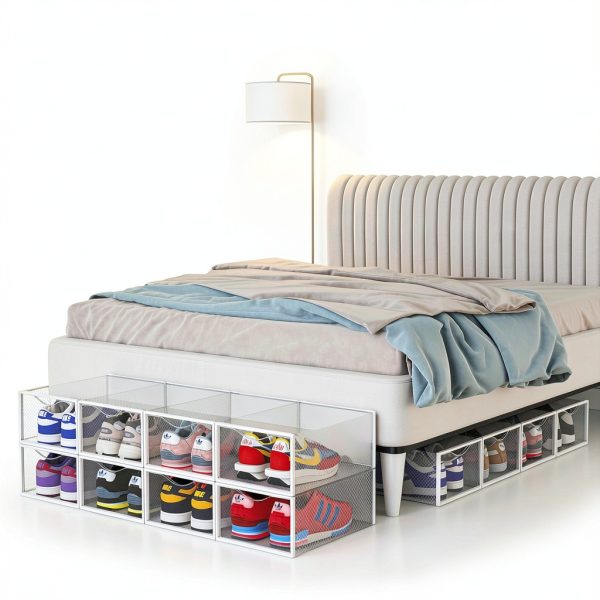 Seseno Shoe Storage Box Foldable Stackable Clear Plastic-7