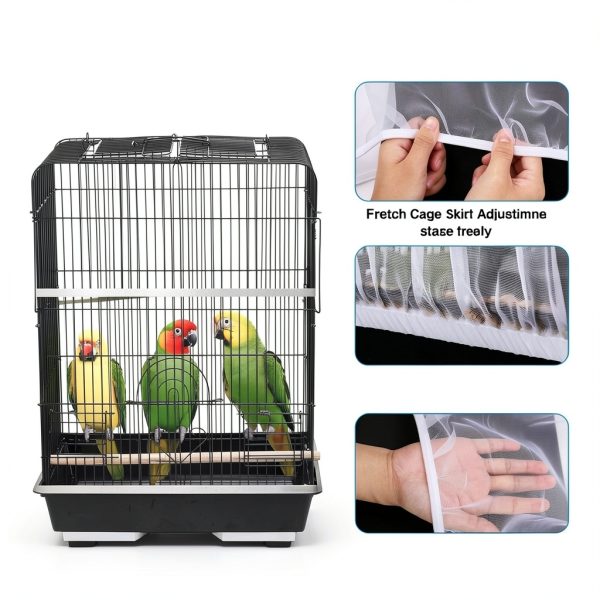 2 Pcs Bird Cage Netting Seed Catcher, Reusable Large Stretchy Nylon Bird Cage Skirt for Prevent Scatter and Mess (White)-5
