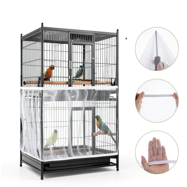 Bird Cage Seed Catcher XL Adjustable White Nylon Mesh Cover by-5