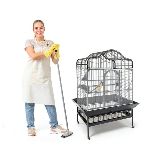TIESOME 2 Pcs Universal Bird Cage Seed Catcher, Seed Catcher Guard Net Cover Adjustable Soft Airy Nylon Mesh Net Skirt Seed Guard for Parrot Parakeet Macaw African Round Square Cages (White)-5