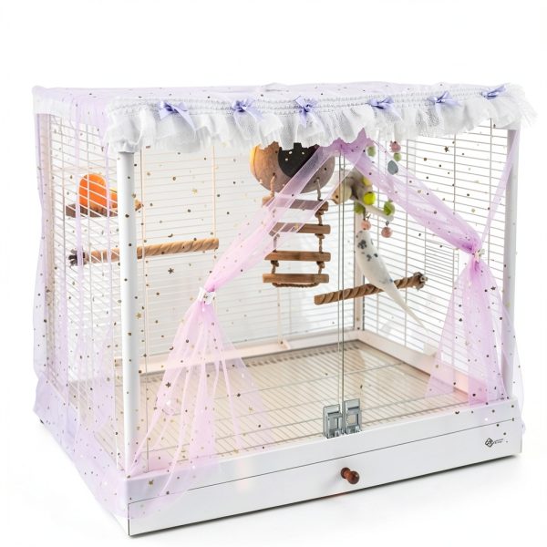 Bird Cage Seed Catcher, Stretchy Mesh Skirt Cover for Round Square Cages, Sheer and Breathable Parrot Nylon Mesh Net Cover, Seed Guard Pet Cage Birds for Parrot Parakeet (Pink,L)-7