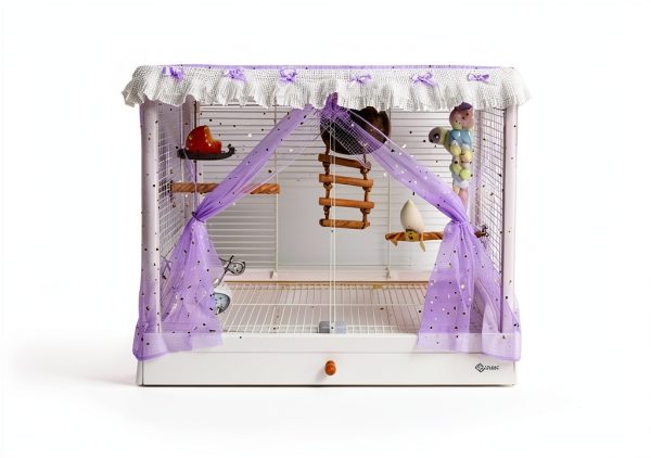 Bird Cage Seed Catcher, Stretchy Mesh Skirt Cover for Round Square Cages, Sheer and Breathable Parrot Nylon Mesh Net Cover, Seed Guard Pet Cage Birds for Parrot Parakeet (Pink,L)-1
