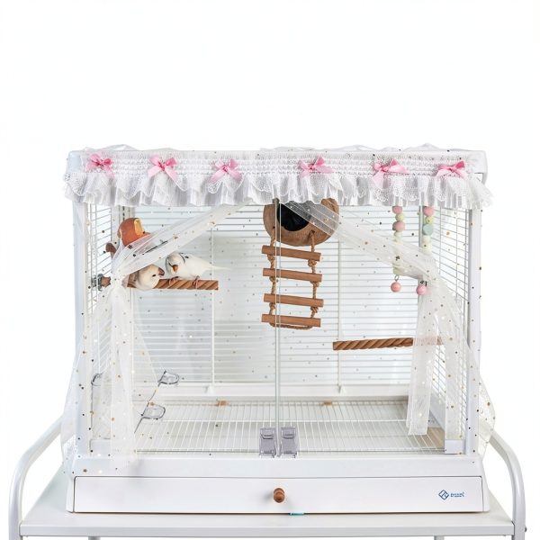 Bird Cage Seed Catcher, Stretchy Mesh Skirt Cover for Round Square Cages, Sheer and Breathable Parrot Nylon Mesh Net Cover, Seed Guard Pet Cage Birds for Parrot Parakeet (Pink,L)-6