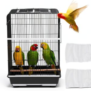 2 Pcs Bird Cage Netting Seed Catcher, Reusable Large Stretchy Nylon Bird Cage Skirt for Prevent Scatter and Mess (White)-0