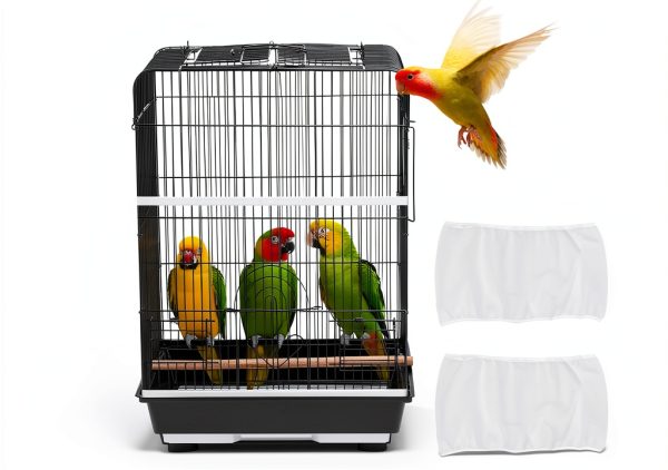 2 Pcs Bird Cage Netting Seed Catcher, Reusable Large Stretchy Nylon Bird Cage Skirt for Prevent Scatter and Mess (White)-0