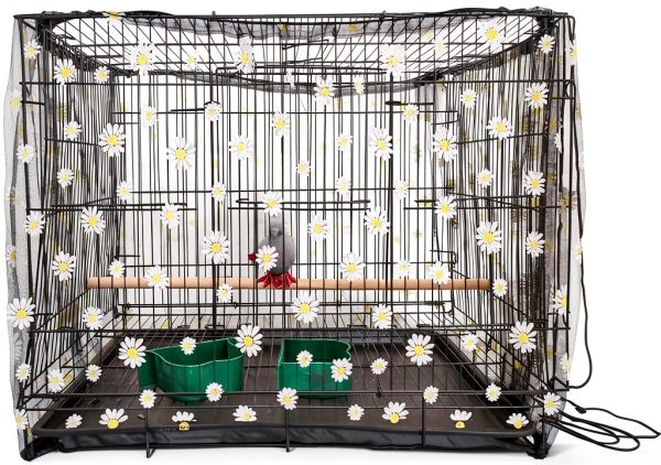 Adjustable Bird Cage Net Cover Birdcage Seed Feather Catcher Soft Skirt Guard Birdcage Nylon Mesh Netting forParrot Enclosures, Prevent Scatter and Mess (Black 86.6 x 14.17 Inch/ 220x 36 cm)-8