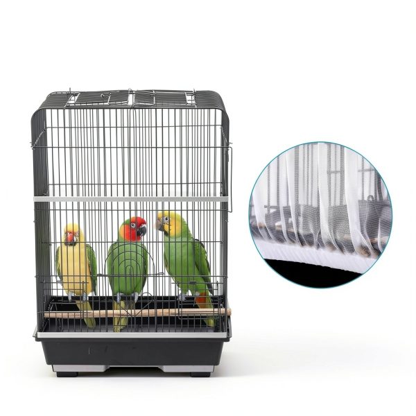 2 Pcs Bird Cage Netting Seed Catcher, Reusable Large Stretchy Nylon Bird Cage Skirt for Prevent Scatter and Mess (White)-2