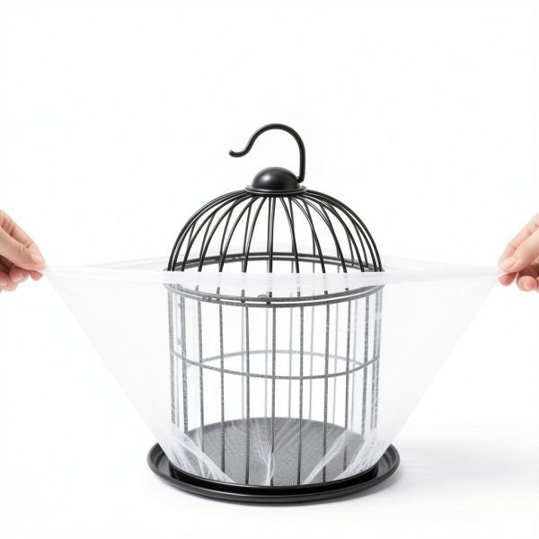 2 Pcs Bird Cage Netting Seed Catcher, Reusable Large Stretchy Nylon Bird Cage Skirt for Prevent Scatter and Mess (White)-4