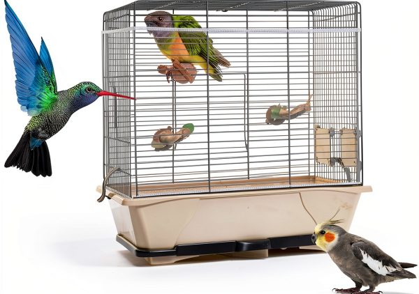 TIESOME 2 Pcs Universal Bird Cage Seed Catcher, Seed Catcher Guard Net Cover Adjustable Soft Airy Nylon Mesh Net Skirt Seed Guard for Parrot Parakeet Macaw African Round Square Cages (White)-0