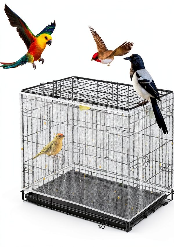 Seed Catcher for Bird Cage Netting Bird Seed Cage Cover Guard Skirt White Nylon Elastic Stretchy Mesh Covers for Round Square Cagee, 15.7" X87"-2