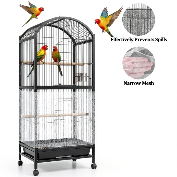 2 Pcs Bird Cage Cover - Bird Cage Seed Catcher Bird Net Bird Cage Skirt Nylon Nesh Bird Cage Net for Round Square Canary Parakeet Cockatiel Pigeon Budgie Quail Large Tall Big Bird Cage-3