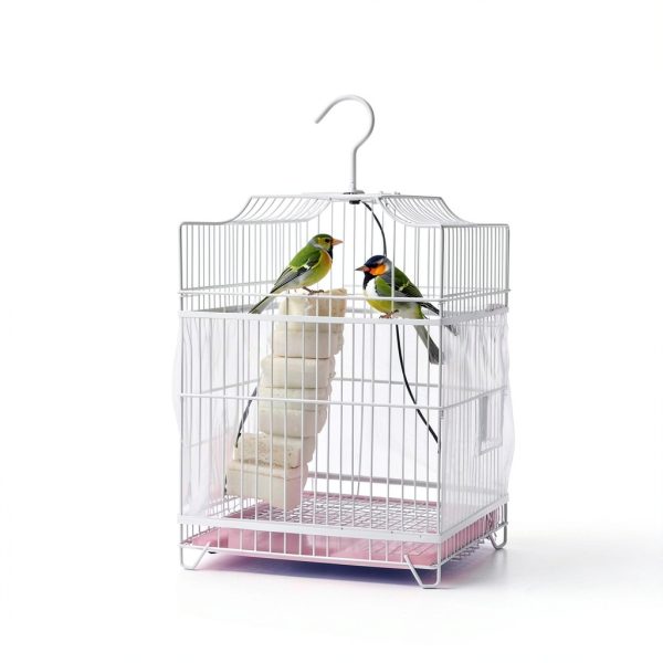 White Bird Cage Seed Catcher, Adjustable Net for Parrot Cages 40-68in-3