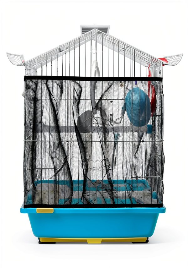 Tucnoeu Large Bird Cage Seed Catcher Net Cover Black Nylon 118x31in-2