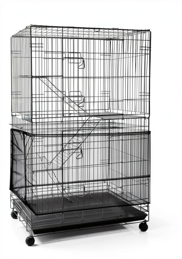 Shappy 2 Pieces Adjustable Bird Cage Seed Catcher Birdcage Cover Nylon Mesh Netting Soft Skirt Guard for Parrot Parakeet Macaw Round Square Cage(78 x 14.6 Inch in Circumference and Width,White, Black)-2