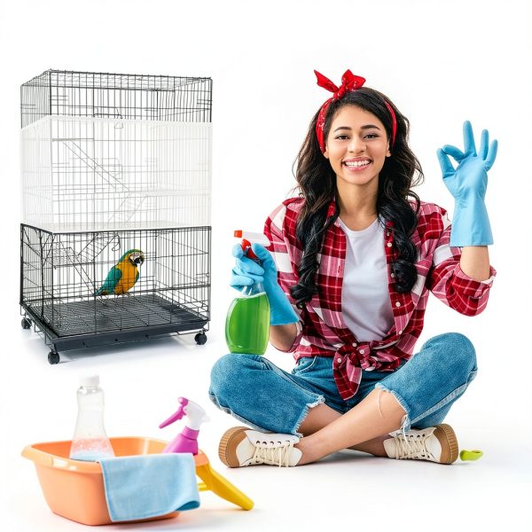 Shappy 2 Pieces Adjustable Bird Cage Seed Catcher Birdcage Cover Nylon Mesh Netting Soft Skirt Guard for Parrot Parakeet Macaw Round Square Cage(78 x 14.6 Inch in Circumference and Width,White, Black)-6