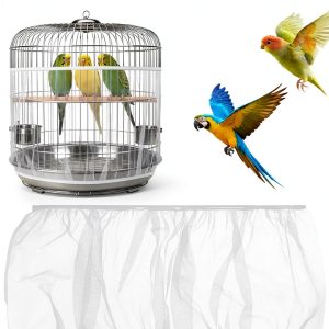 White Bird Cage Seed Catcher, Adjustable Net for Parrot Cages 40-68in-0