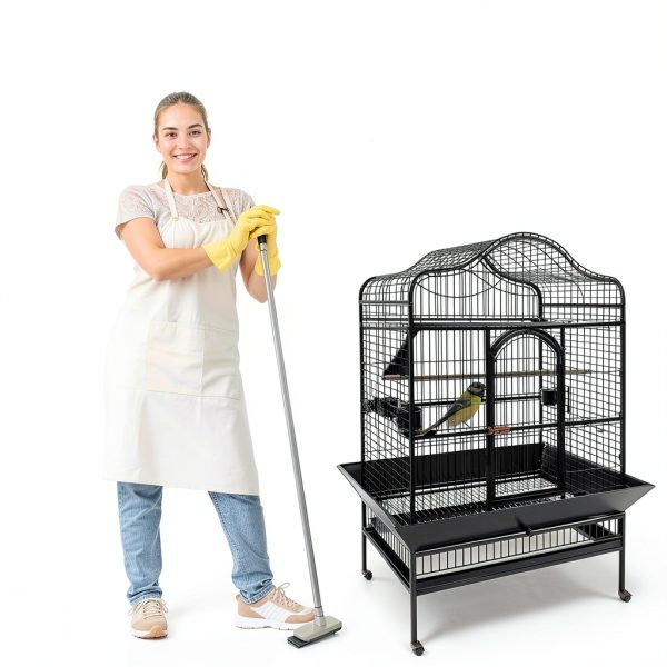 TIESOME 2Pcs Universal Bird Cage Seed Catcher, Seed Catcher Guard Net Cover Adjustable Soft Airy Nylon Mesh Net Skirt Seed Guard for Parrot Parakeet Macaw African Round Square Cages (Black)-5