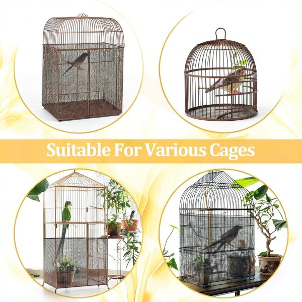 2 Pcs Bird Cage Cover - Bird Cage Seed Catcher Bird Net Bird Cage Skirt Nylon Nesh Bird Cage Net for Round Square Canary Parakeet Cockatiel Pigeon Budgie Quail Large Tall Big Bird Cage-6