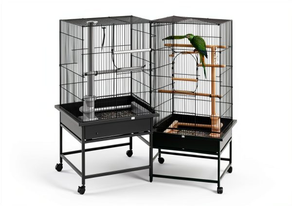 TIESOME 2Pcs Universal Bird Cage Seed Catcher, Seed Catcher Guard Net Cover Adjustable Soft Airy Nylon Mesh Net Skirt Seed Guard for Parrot Parakeet Macaw African Round Square Cages (Black)-3