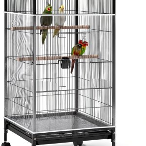 Large Bird Cage Net, Universal Adjustable Bird Cage Covers Mesh Polyester Birds Cages Seed Catcher Parakeet Cages Liners Birds Cagees Accessories for Birdcage Parakeet Parrot Enclosures (White)-0