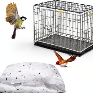 Seed Catcher for Bird Cage Netting Bird Seed Cage Cover Guard Skirt White Nylon Elastic Stretchy Mesh Covers for Round Square Cagee, 15.7" X87"-0