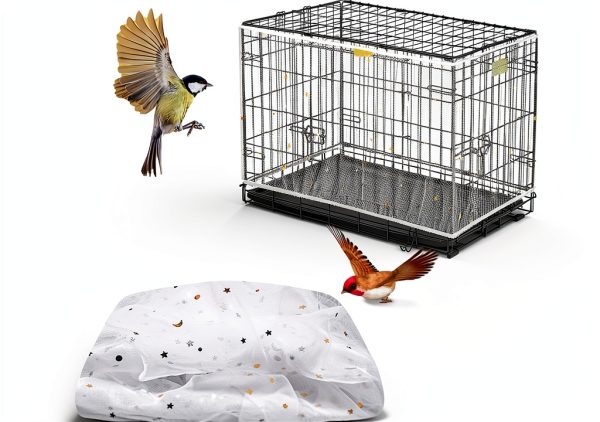 Seed Catcher for Bird Cage Netting Bird Seed Cage Cover Guard Skirt White Nylon Elastic Stretchy Mesh Covers for Round Square Cagee, 15.7" X87"-0