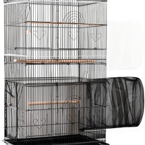 Shappy 2 Pieces Adjustable Bird Cage Seed Catcher Birdcage Cover Nylon Mesh Netting Soft Skirt Guard for Parrot Parakeet Macaw Round Square Cage(78 x 14.6 Inch in Circumference and Width,White, Black)-0