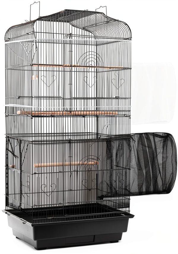 Shappy 2 Pieces Adjustable Bird Cage Seed Catcher Birdcage Cover Nylon Mesh Netting Soft Skirt Guard for Parrot Parakeet Macaw Round Square Cage(78 x 14.6 Inch in Circumference and Width,White, Black)-0