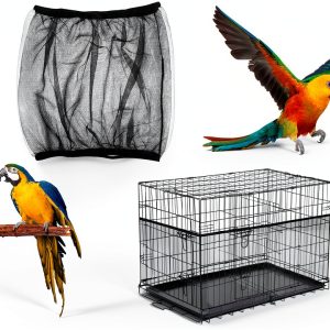 Bird Cage Seed Catcher, Adjustable Bird Cage Cover Soft Nylon Mesh Skirt, Parrot Birdcage Net,Ventilate Dustproof Cover for Parrot Parakeet Macaw African (Black)-0
