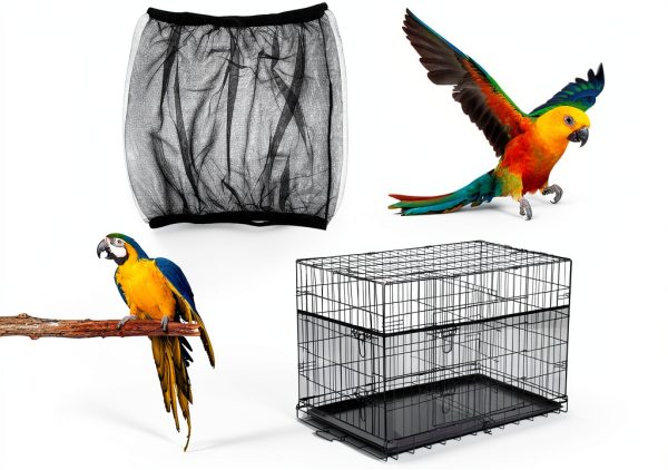 Bird Cage Seed Catcher, Adjustable Bird Cage Cover Soft Nylon Mesh Skirt, Parrot Birdcage Net,Ventilate Dustproof Cover for Parrot Parakeet Macaw African (Black)-0