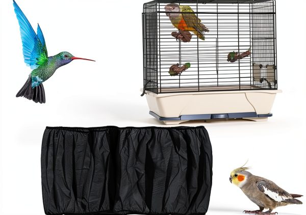 TIESOME 2Pcs Universal Bird Cage Seed Catcher, Seed Catcher Guard Net Cover Adjustable Soft Airy Nylon Mesh Net Skirt Seed Guard for Parrot Parakeet Macaw African Round Square Cages (Black)-0